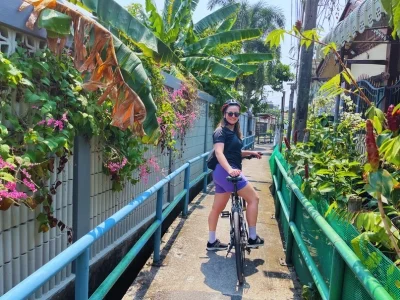 Katja on a bicycle in Bangkok